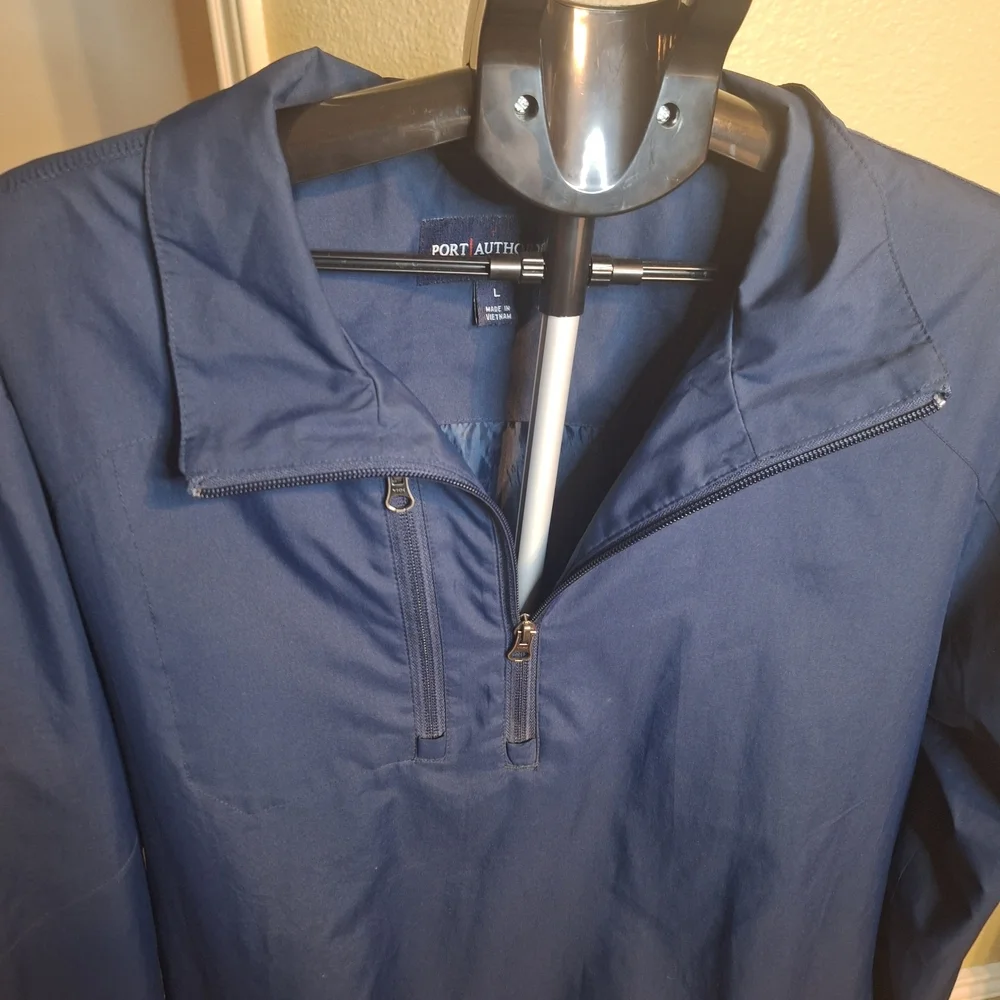 Port Authority Blue Half-Zip Nylon Rain Men's Jacket. Size L